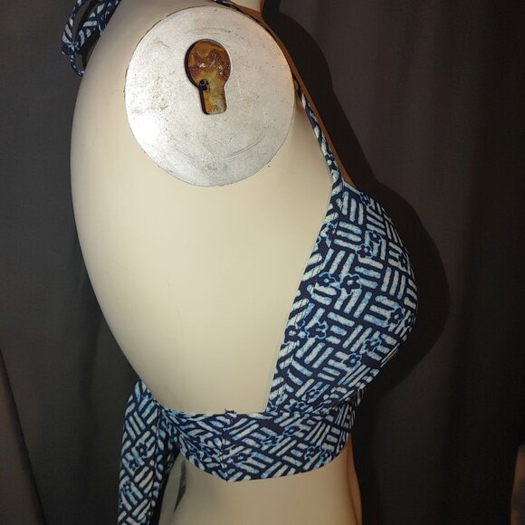 Aerie SwimTop Large  Bikini Halter Open Back Crop Blue - Picture 2 of 6